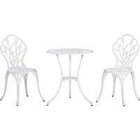Outsunny 3 Piece Patio Bistro Set for 2, Outdoor Aluminium Garden Table and Chairs with Umbrella Hole for Balcony, White
