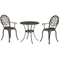 Outsunny 3 Piece Patio Bistro Set for 2, Outdoor Aluminium Garden Table and Chairs with Adjustable Footpads for Balcony, Garden and Patio, Bronze Tone