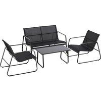 Outsunny 4 Piece Garden Furniture Set Outdoor Patio Sofa Set with Double Chair, Single Chairs and Glass Top Table for Terrace and Balcony, Black