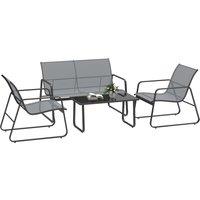 Outsunny 4 Piece Garden Furniture Set Outdoor Patio Sofa Set with Double Chair, Single Chairs and Glass Top Table for Terrace and Balcony, Light Grey