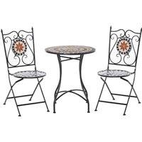 Outsunny 3 Pieces Garden Furniture Set, Bistro Set with 1 Ceramic Tile Round Table and 2 Foldable Chairs for Outdoor, Indoor, Patio, Balcony, Black