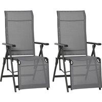 Outsunny Adjustable Sun Lounger Set Folding Chaise, Reclining Lounge Chairs w/ 10 Back and Leg Positions, Breathable Mesh Fabric & Footrest, Grey