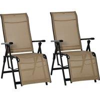 Outsunny Set of 2 Outdoor Sun Lounger Adjustable Folding Steel Chaise Reclining Lounge Chairs with 10 Back and Leg Positions, Beige