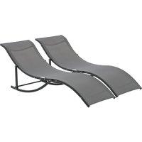 Outsunny Set of 2 S-shaped Foldable Lounge Chair Sun Lounger Reclining Outdoor Chair for Patio Beach Garden Grey Aosom UK