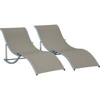 Outsunny Set of 2 S-shaped Foldable Lounge Chair Sun Lounger Reclining Outdoor Chair for Patio Beach Garden Light Grey