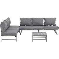 Outsunny 3 Pcs Garden Seating Set w/ Convertible Sofa Lounge Table Padded Cushions Outdoor Patio Furniture Couch Grey