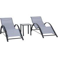 Outsunny 3 Pieces Lounge Chair Set Garden Outdoor Recliner Sunbathing Chair with Table, Light Grey Aosom UK