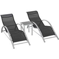 Outsunny 3 Pieces Lounge Chair Set Garden Outdoor Recliner Sunbathing Chair with Table, Black Aosom UK