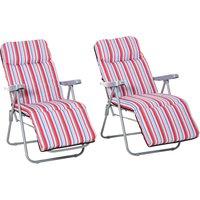 Outsunny Garden Sun Loungers, Set of 2, Outdoor Reclining Chairs with Cushions, Foldable and Adjustable, Red and White Aosom UK