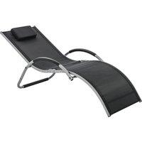 Outsunny Ergonomic Lounger Chair Portable Armchair with Removable Headrest Pillow for Garden Patio Outside All Aluminium Frame Black Aosom UK