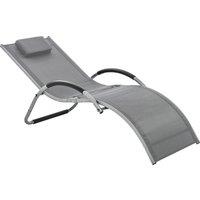 Outsunny Ergonomic Lounger Chair Portable Armchair with Removable Headrest Pillow for Garden Patio Outside All Aluminium Frame Dark Grey Aosom UK