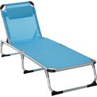 Outsunny Foldable Reclining Sun Lounger Lounge Chair Camping Bed Cot with Pillow 5-Level Adjustable Back Aluminium Frame Blue Aosom UK