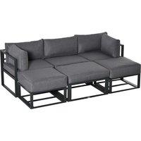 Outsunny 6 Piece Outdoor Couch, Sectional Sofa Set with Aluminum Patio Conversation Furniture, Coffee Table, Footstool & Cushions Aosom UK