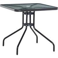 Outsunny Bistro Patio Table, Square Tempered Glass Top Dining Table, Steel Frame Outdoor Coffee Table with Umbrella Hole Aosom UK