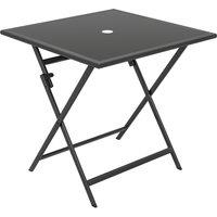 Outsunny Folding Outdoor Dining Table, Square Garden Table Tempered Glass Top with Parasol Hole Garden Patio, 70 x 70 x 70 cm