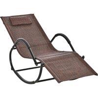 Outsunny Rocking Chair Zero Gravity Rocking Lounge Chair Rattan Effect Patio Rocker w/ Removable Pillow Recliner Seat Breathable Texteline - Brown