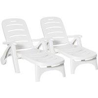 Outsunny Folding Sun Lounger, Set of Two Sun Lounger Recliner with 5 Adjustable Brackrest, for Patio, Beach, Backyard, White Aosom UK