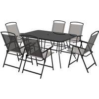 Outsunny 7 Pieces Metal Garden Furniture Set with Folding Chairs, Patio Dining Set, 6 Seater Outdoor