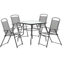 Outsunny 5 Piece Garden Dining Set Outdoor Dining Furniture 4 Folding Chairs, Glass Top Table with Parasol Hole, Texteline Seats, Black