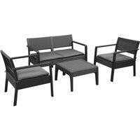 Outsunny Rattan Style Sofa Set, 4 PCS Outdoor Garden Patio Coffee Table Set with Cushioned 2 Single 