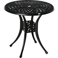 Outsunny 78cm Round Garden Dining Table Bistro Set with Parasol Hole Antique Cast Aluminium Outdoor Table, Black