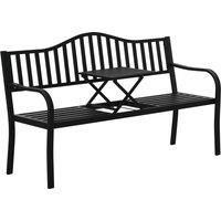 Outsunny Metal Outdoor Bench with Liftable Middle Table, Patio Loveseat, Garden Bench for Garden, Porch, Seats 23 People, Black
