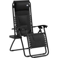 Outsunny Foldable Reclining Garden Chair, Zero Gravity Chair with Padded Seat, Cup Holder, Adjustable Backrest, Pillow for Outdoor, Patio, Deck, Black