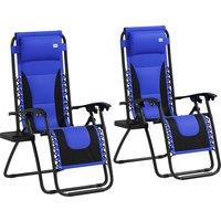 Outsunny Foldable Reclining Garden Chair Set of 2, Zero Gravity Chairs with Padded Seat, Cup Holder, Adjustable Backrest for Outdoor, Deck, Blue