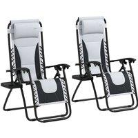 Outsunny Zero Gravity Lounger Chair Set of 2, Folding Reclining Patio Chair with Padded Seat, Cup Holder, Soft Cushion and Headrest for Poolside, Camping, Grey