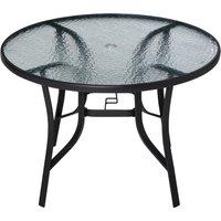 Outsunny 106cm Round Garden Dining Table with Parasol Hole Tempered Glass Top Steel Frame Aosom UK