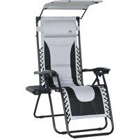 Outsunny Zero Gravity Garden Loungers, Folding Reclining Patio Chair with Shade Cover, Cup Holder and Headrest for Poolside, Camping, Grey Aosom UK