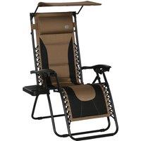 Outsunny Zero Gravity Recliner Chair, Foldable Patio Lounger with Sunshade, Drink Holder & Cushion for Outdoor, Camping, Brown