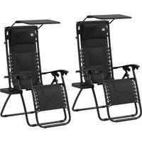 Outsunny Zero Gravity Lounger Chair Set of 2, Folding Reclining Patio Chair with Cup Holder, Cushion and Headrest for Poolside, Camping, Black