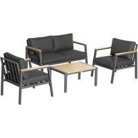 Outsunny Waterproof 4 Piece Garden Sofa Set w/ Padded Cushions, 4-Seater Aluminium Outdoor Conversation Furniture Set w/ Coffee Table, Grey Aosom UK