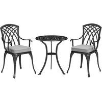 Outsunny 3 Piece Cast Aluminium Garden Bistro Set for 2, Outdoor Coffee Table Set Rust Resistant with Parasol Hole for Garden, Balcony, Black