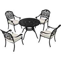 Outsunny Cast Aluminium 4 Seater Outdoor Dining Set with Cushions Parasol Hole Black Aosom UK