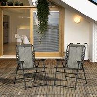 Outsunny 2 Pieces Foldable Chair Set, Outdoor Portable Loungers for Camping Pool Beach Deck, Lawn Chairs with Armrest Steel Frame, Grey Aosom UK
