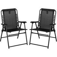 Outsunny Patio Folding Chair Set: 2 Portable Loungers with Armrests, Steel Frame, Camping & Beach Bliss, Black Aosom UK