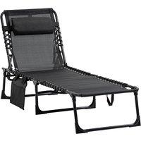 Outsunny Folding Camping Bed, Portable Reclining Lounge Chair with Adjustable Backrest & Side Pocket, Black