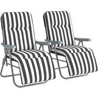 Outsunny Set of 2 Foldable Patio Sun Lounger with Adjustable Backrest and Cushion, Grey and White