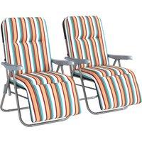 Outsunny Set of 2 Foldable Patio Sun Lounger with Adjustable Backrest and Cushion, Multicoloured