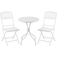 Outsunny Bistro Set for 2, Metal Folding Chairs with Round Table, White, Ideal for Balcony & Outdoor Indoor Use.