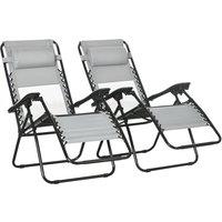 Outsunny Set of 2 Garden Recliners, Foldable Zero Gravity Outdoor Chair Set with Footrest & Removable Headrest, Grey