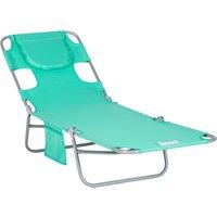 Outsunny Beach Chaise Lounge with Face Cavity & Arm Slots, Portable Sun Lounger, Reclining Lounge Chair for Patio Garden Beach Pool, Green Aosom UK