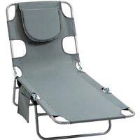 Outsunny Beach Chaise Lounge with Face Hole and Arm Slots, Portable Sun Lounger, 5-Position Reclining, Grey Aosom UK