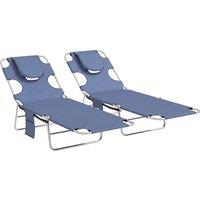 Outsunny 5-Position Adjustable Sun Loungers Set of 2 with Reading Hole and Side Pocket, Grey