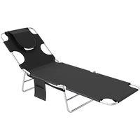 Outsunny Beach Chaise Lounge: Foldable Sun Lounger with Reading Hole, Adjustable Backrest & Side Pocket, Black Aosom UK