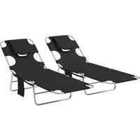 Outsunny 5-Position Adjustable Sun Loungers Set of 2 with Reading Hole and Side Pocket, Black
