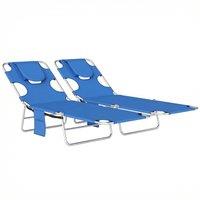 Outsunny 5-Position Adjustable Sun Loungers Set of 2 with Reading Hole and Side Pocket, Blue