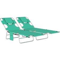 Outsunny 5-Position Adjustable Sun Loungers Set of 2 with Reading Hole and Side Pocket, Green